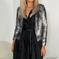 Metallic Faux Leather Jacket with Pockets - Black