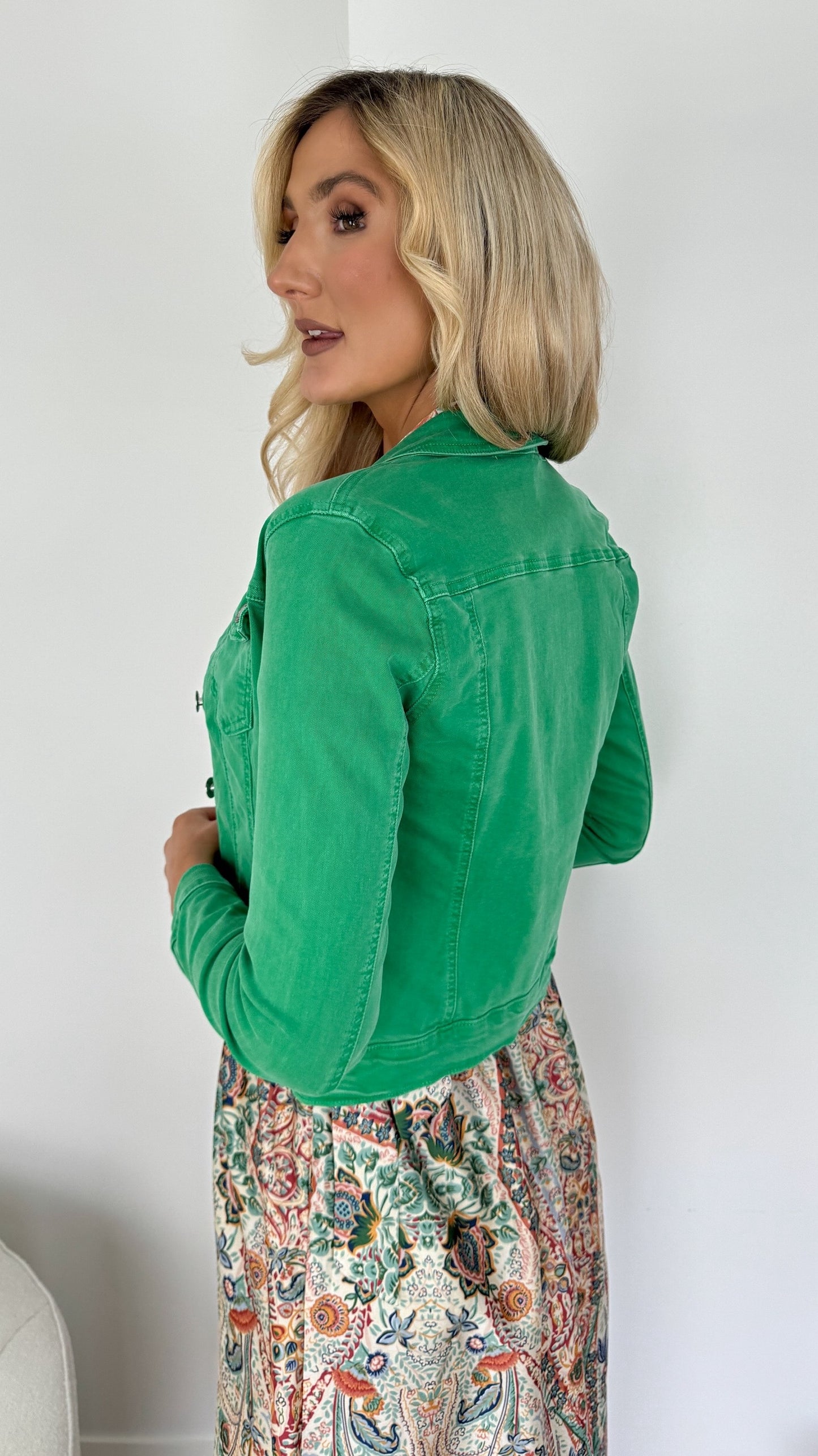 Jenny Crop Denim Jacket - Green