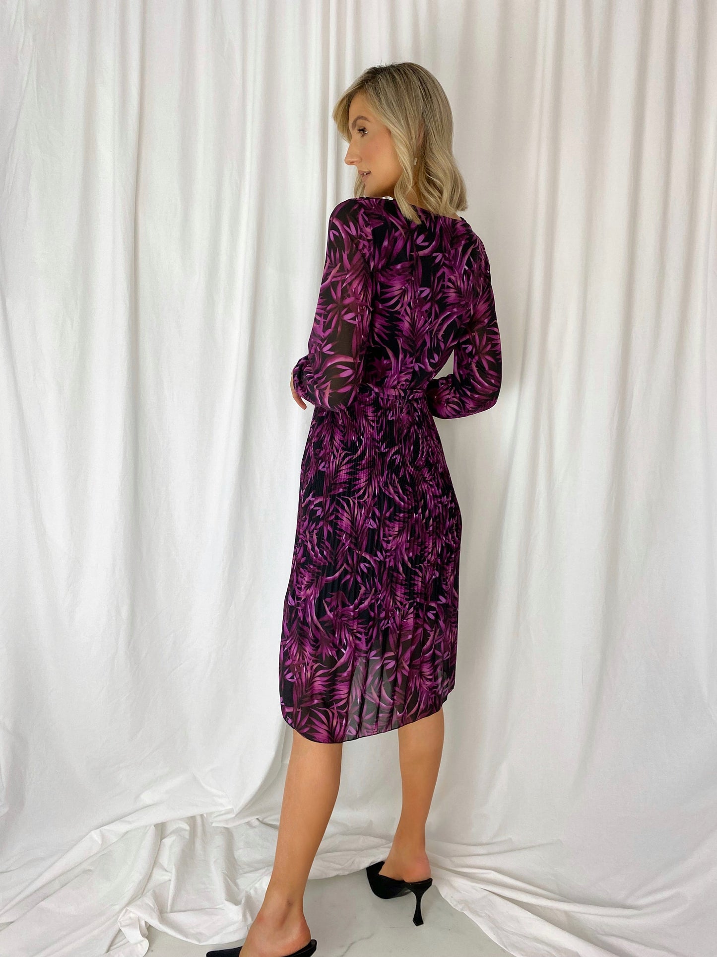 Judy Pleated Midi Dress - Purple