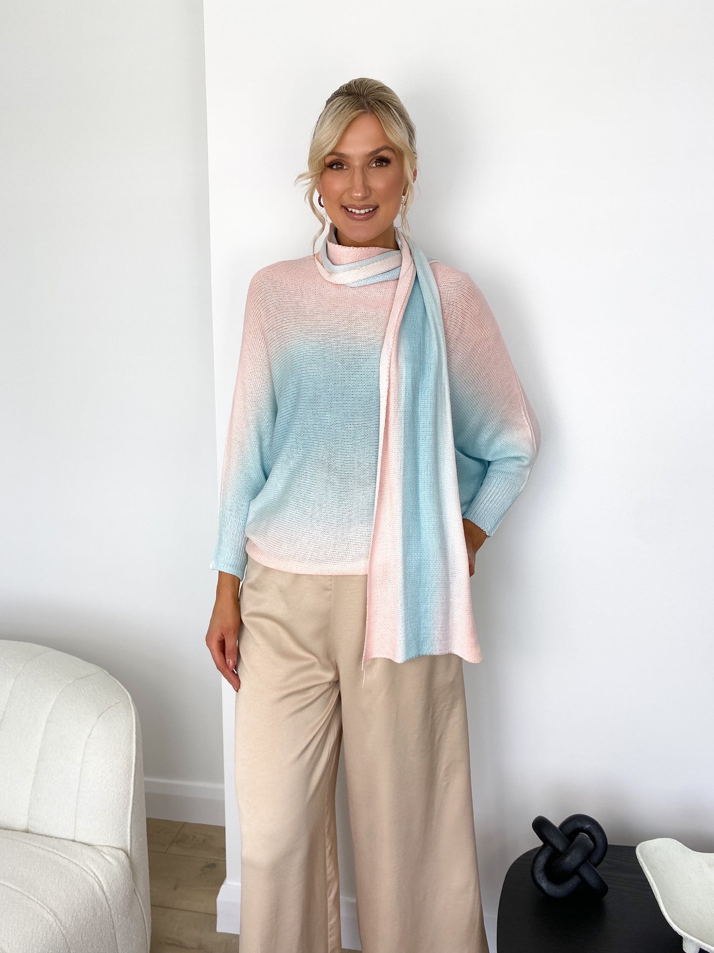 Nessa Pink and Blue Jumper with Scarf