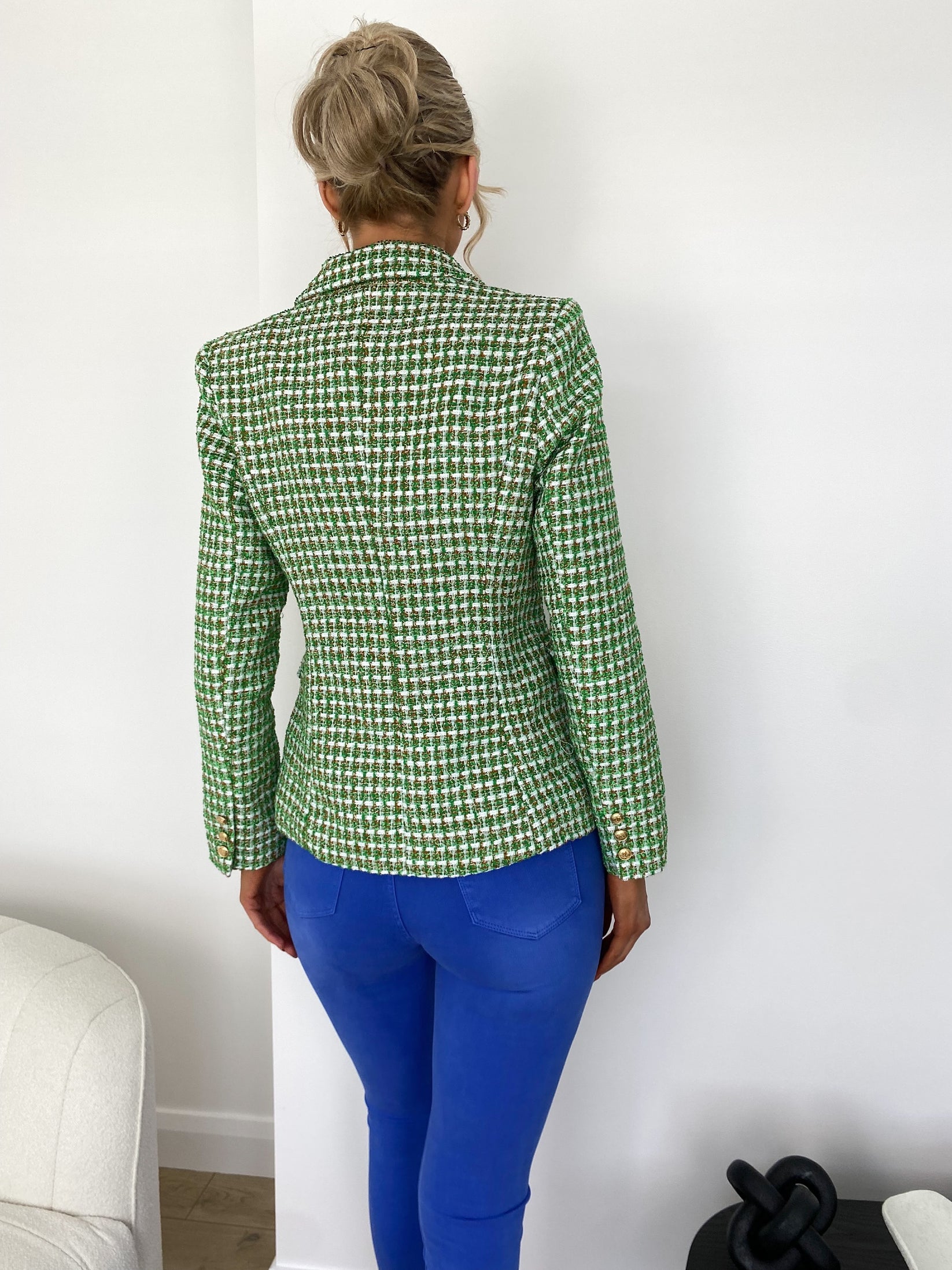 Martha Dark Green Check Blazer Gold Buttons Fridays Edit