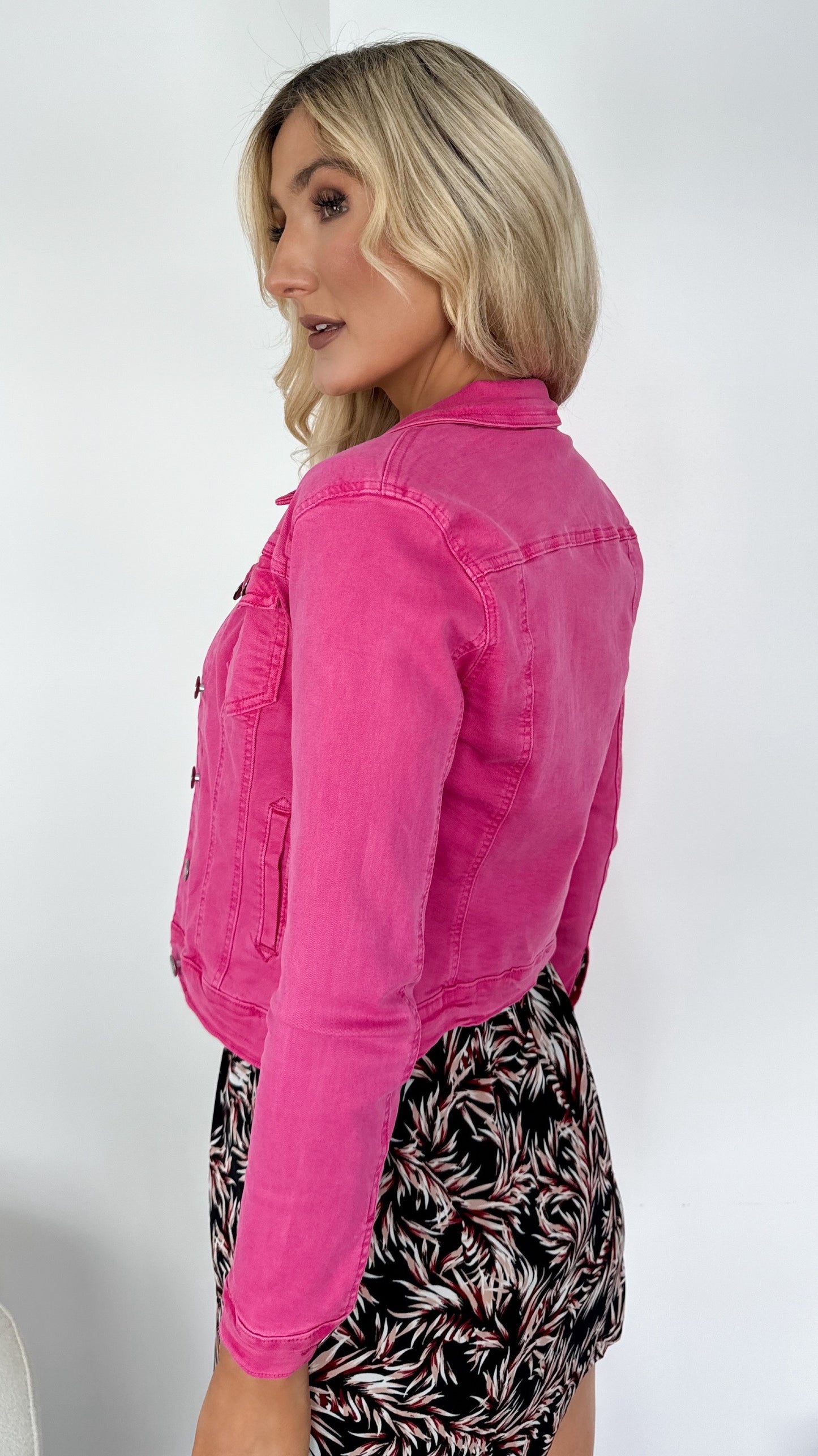 Jenny Crop Denim Jacket - Pink