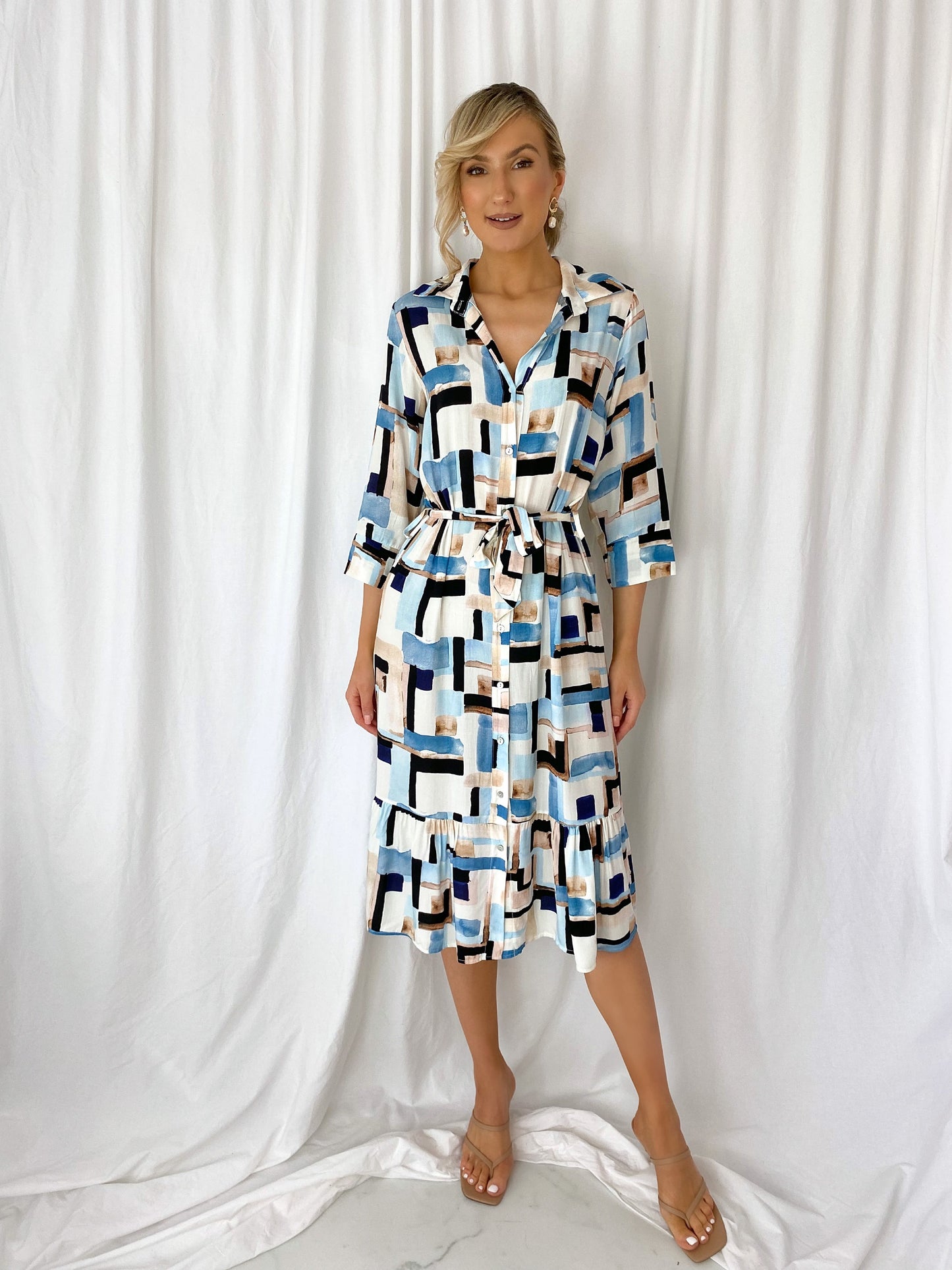 Gail Shirt Style Printed Dress - Blue