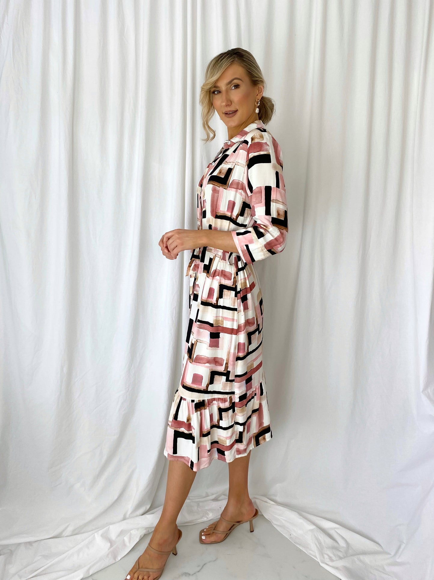 Gail Shirt Style Printed Dress - Pink
