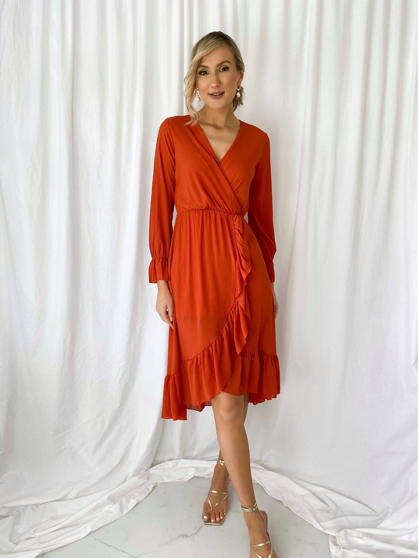 Sonya Ruffle Dress - Rust