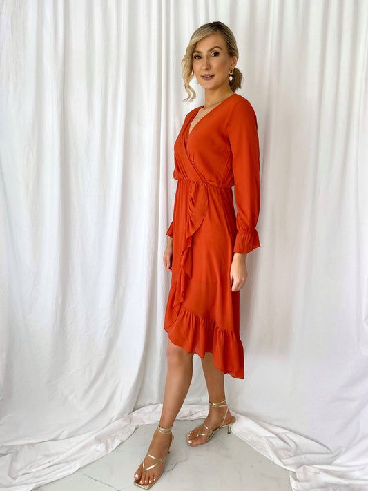 Sonya Ruffle Dress - Rust