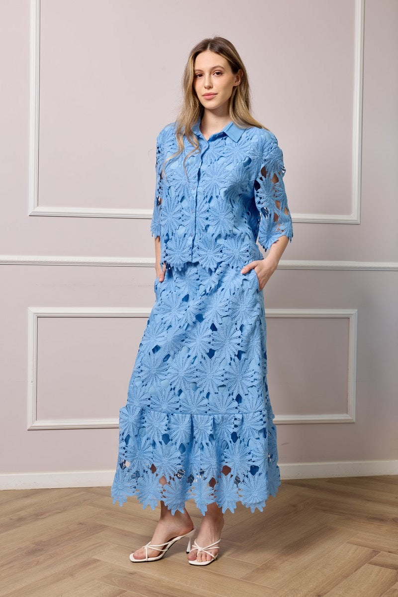 Noreen Maxi Lace Skirt - Blue