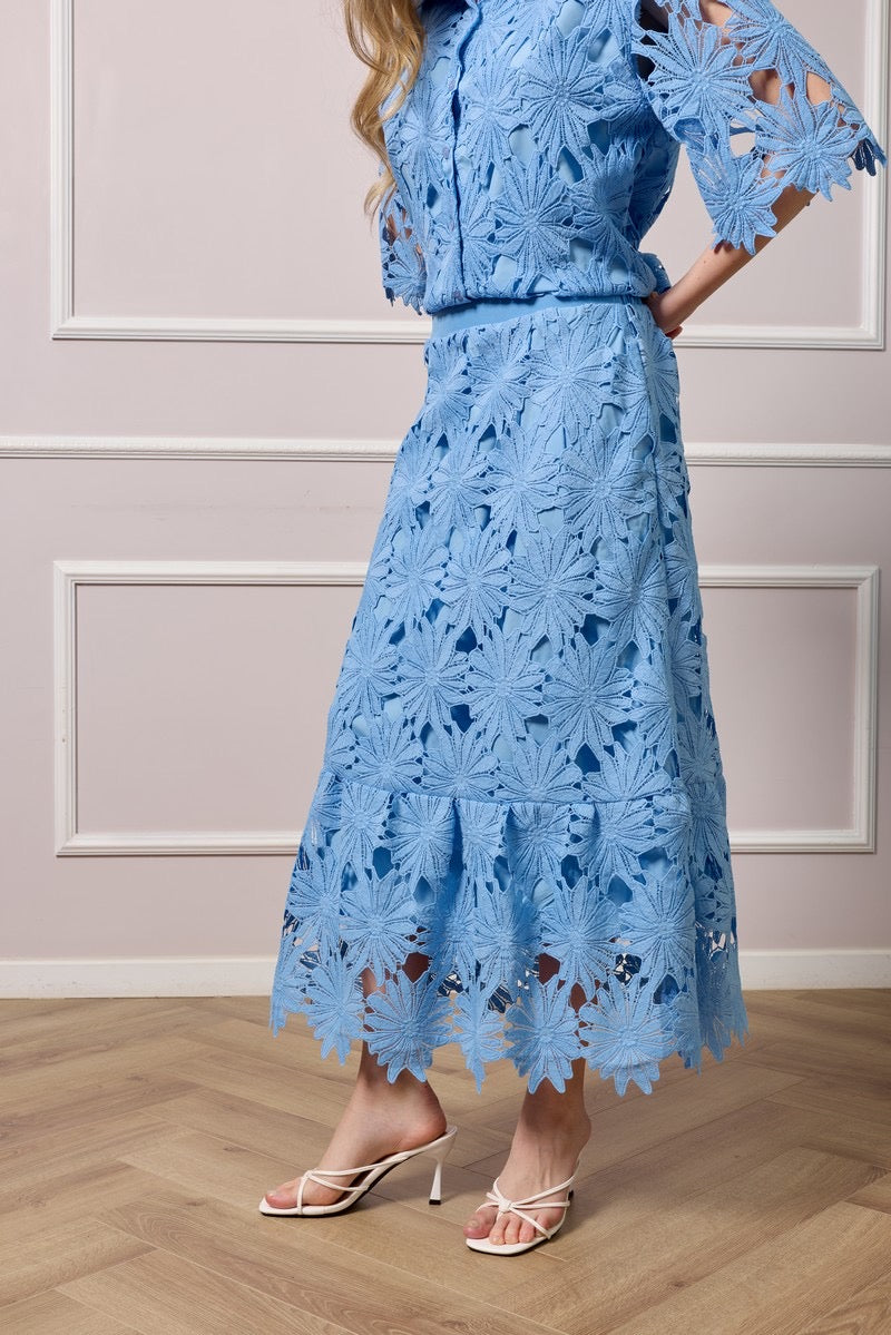 Noreen Maxi Lace Skirt - Blue