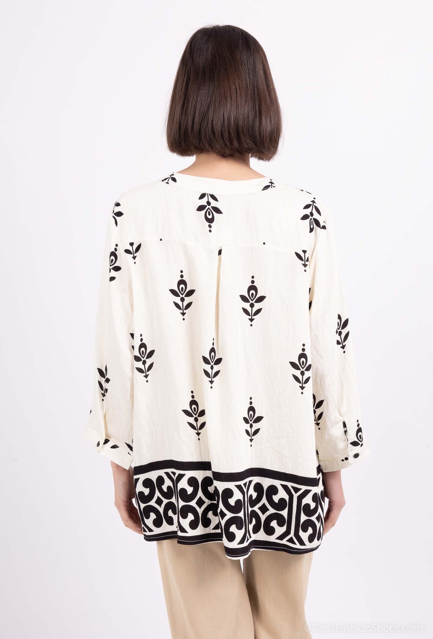 Sheila Printed Tunic Top - Beige and Black