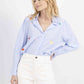Judy Striped Shirt with Prints- Blue
