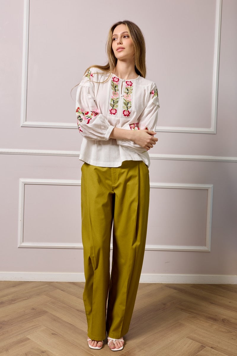 Carmel TunicTop with Floral Embroidered Details - White