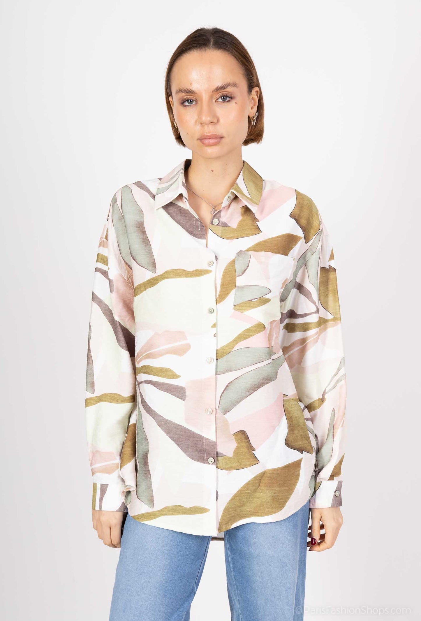 Jenny Printed Shirt - Ecru and Green