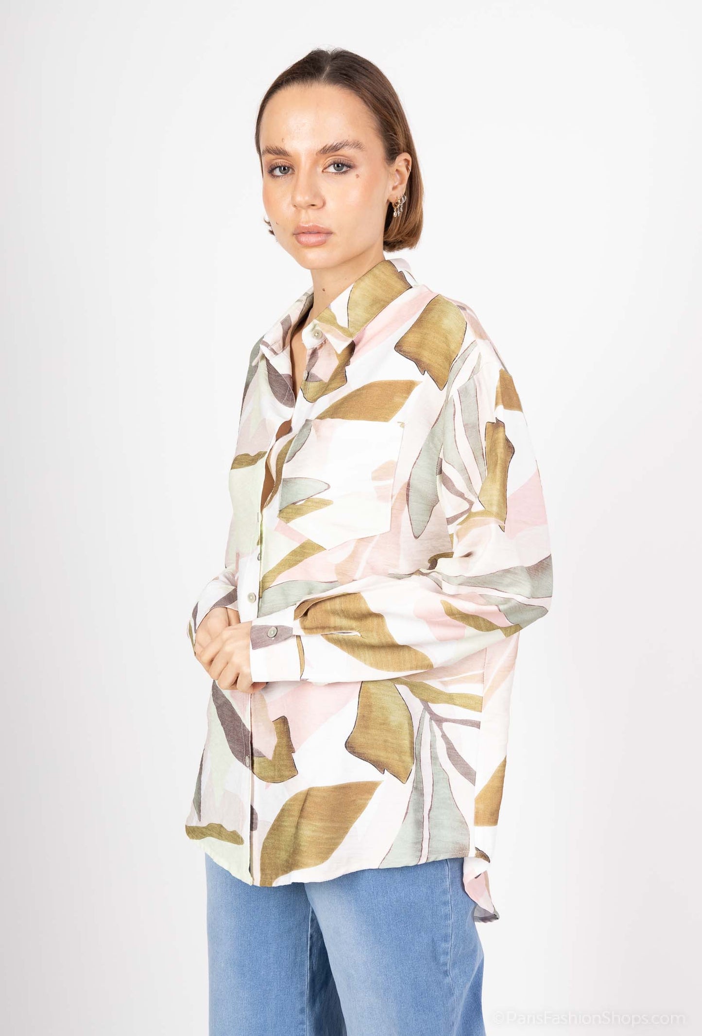Jenny Printed Shirt - Ecru and Green