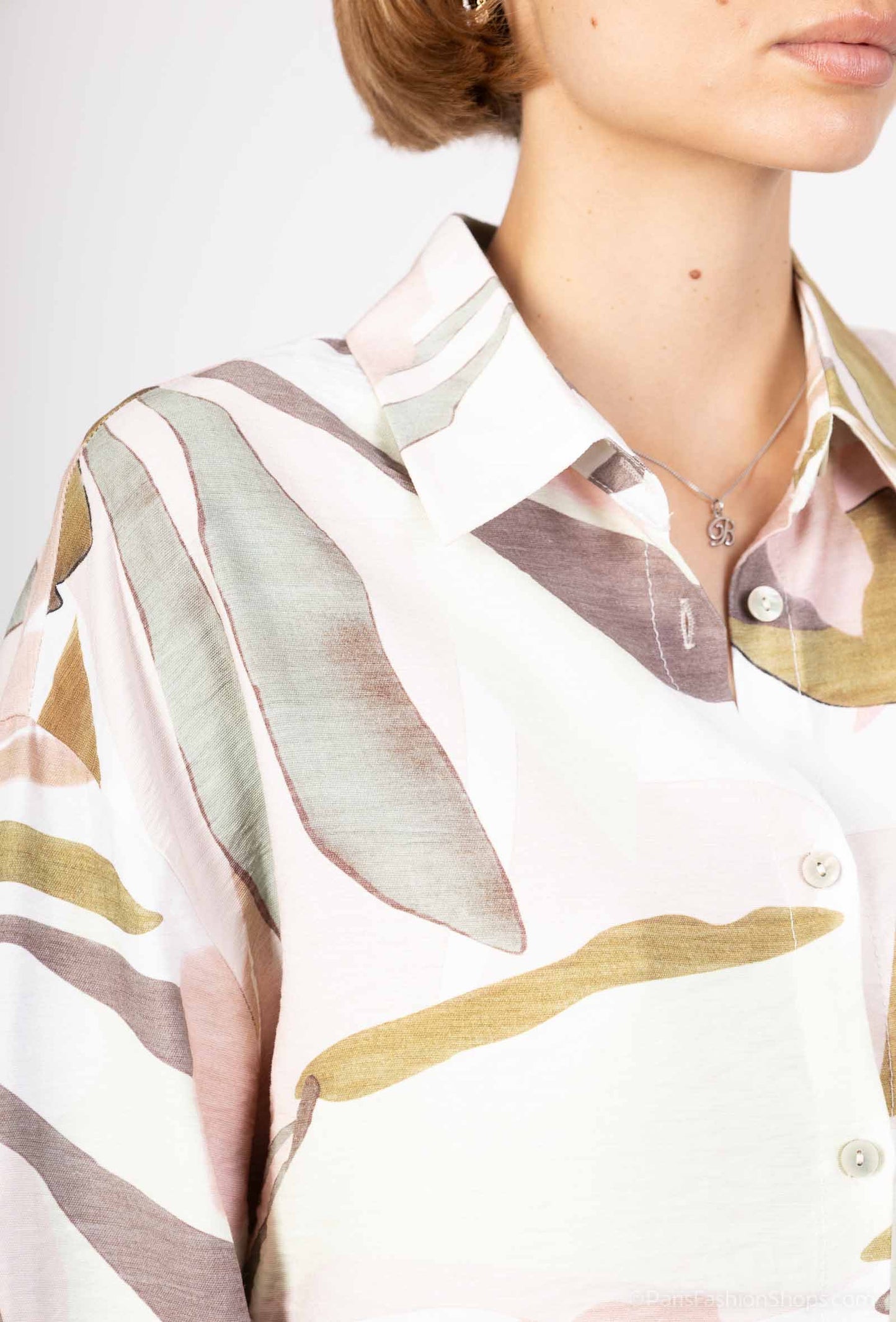 Jenny Printed Shirt - Ecru and Green