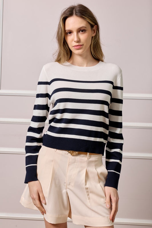 Yvonne Striped Knit - Navy and White