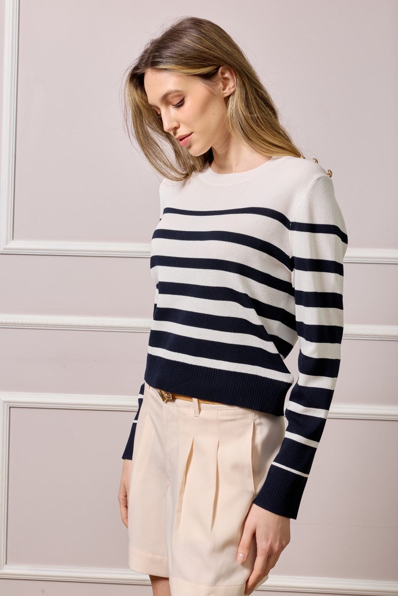 Yvonne Striped Knit - Navy and White