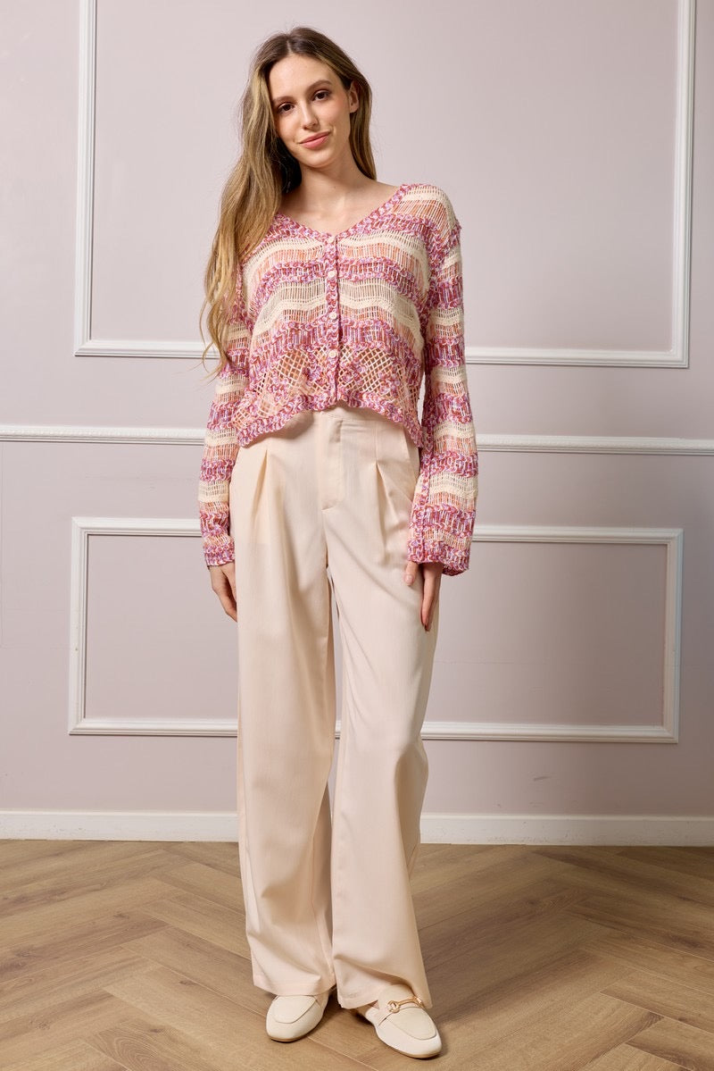Emma Crochet Knit Cardigan - Pink