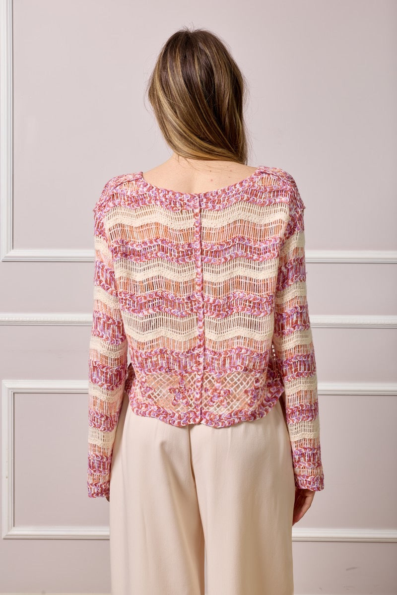 Emma Crochet Knit Cardigan - Pink