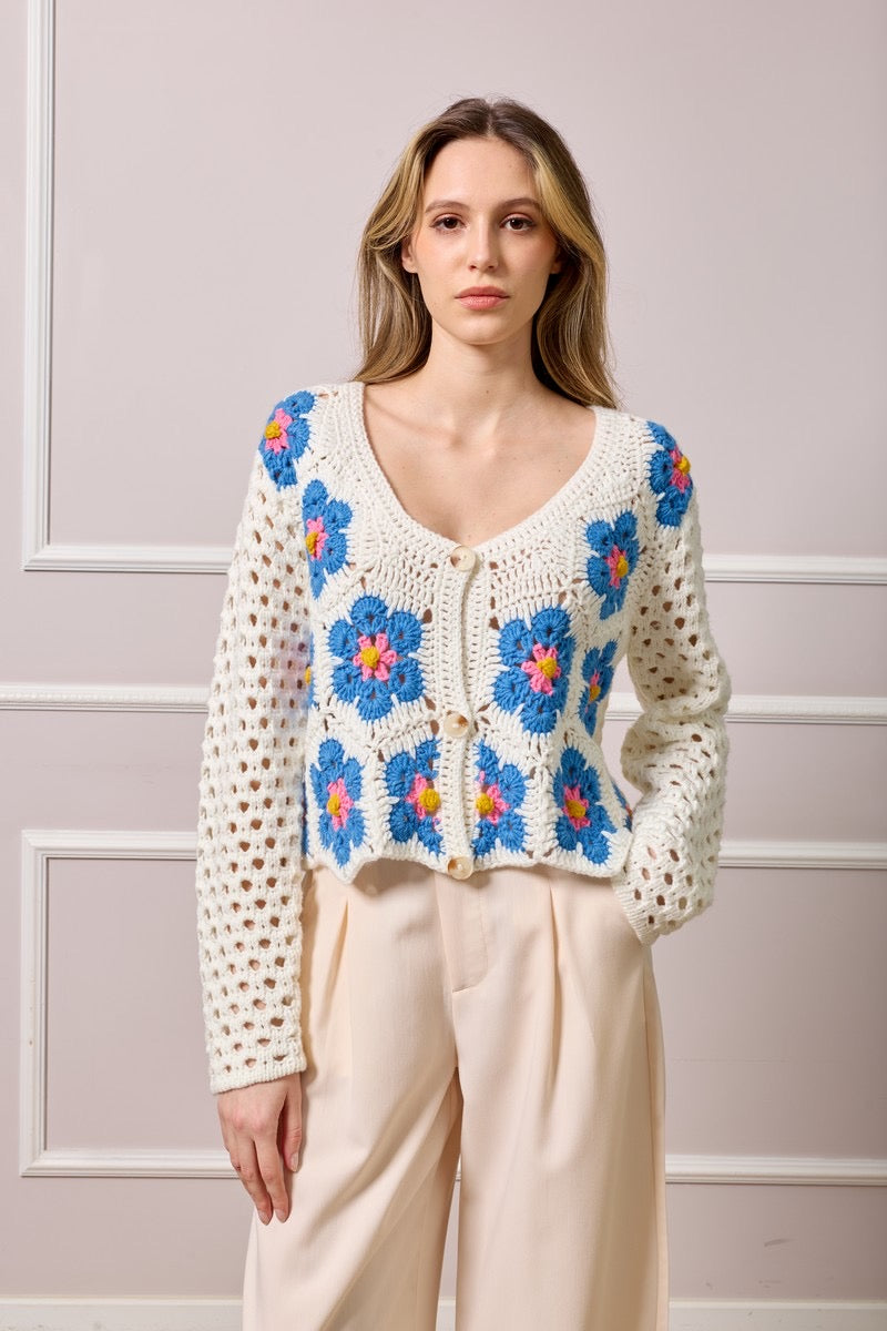 Sarah Crochet Knit Cardigan - Floral
