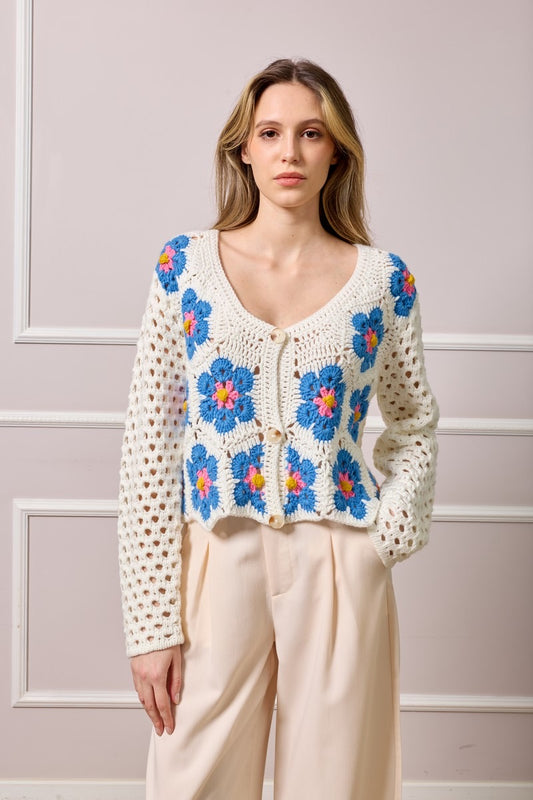 Sarah Crochet Knit Cardigan - Floral