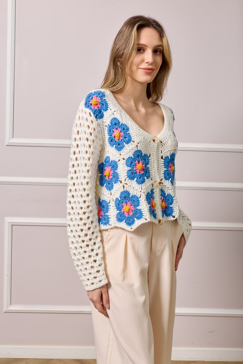 Sarah Crochet Knit Cardigan - Floral