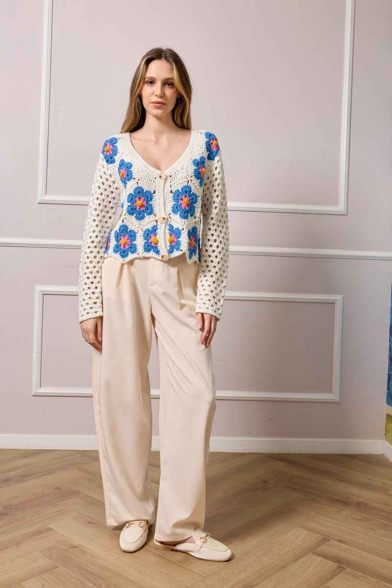 Sarah Crochet Knit Cardigan - Floral