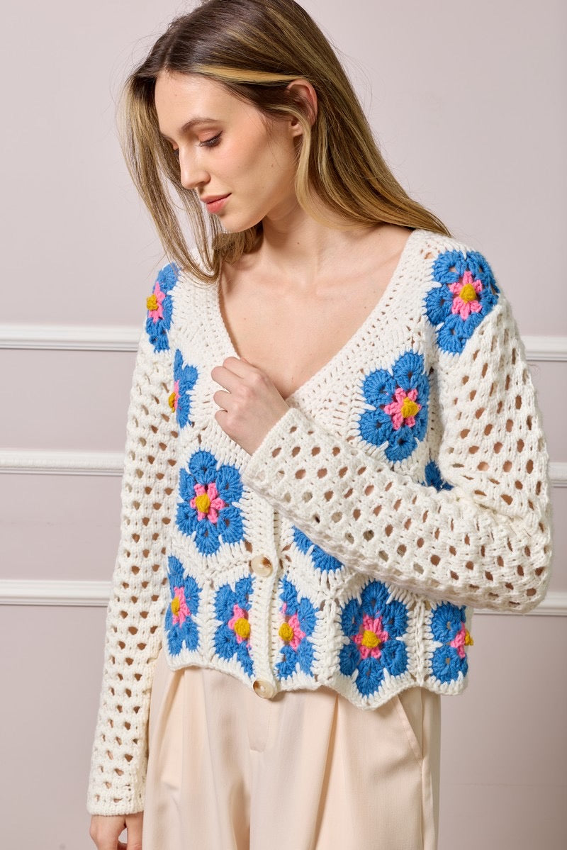 Sarah Crochet Knit Cardigan - Floral