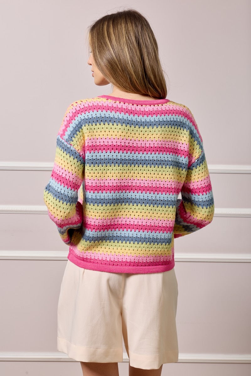 Rachel Striped Crochet Knit Top - Multicolour