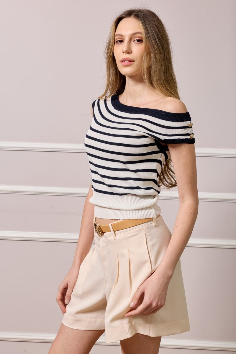 Kate Striped Knit Top - Navy and White