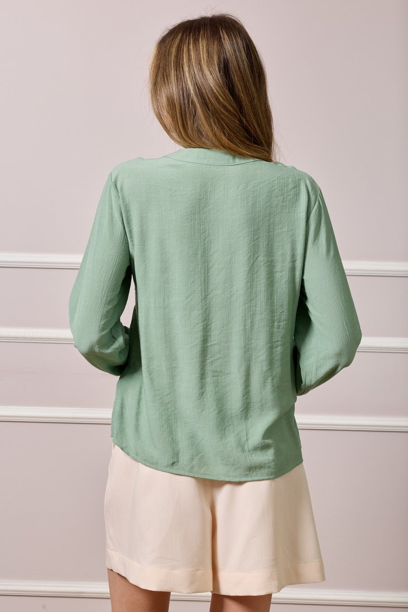 Barbara Pleated Waist Button Shirt - Green