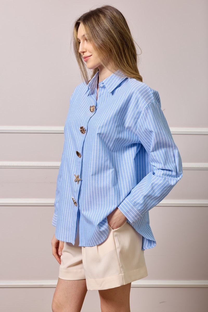 Clare Striped Button Up Shirt - Blue