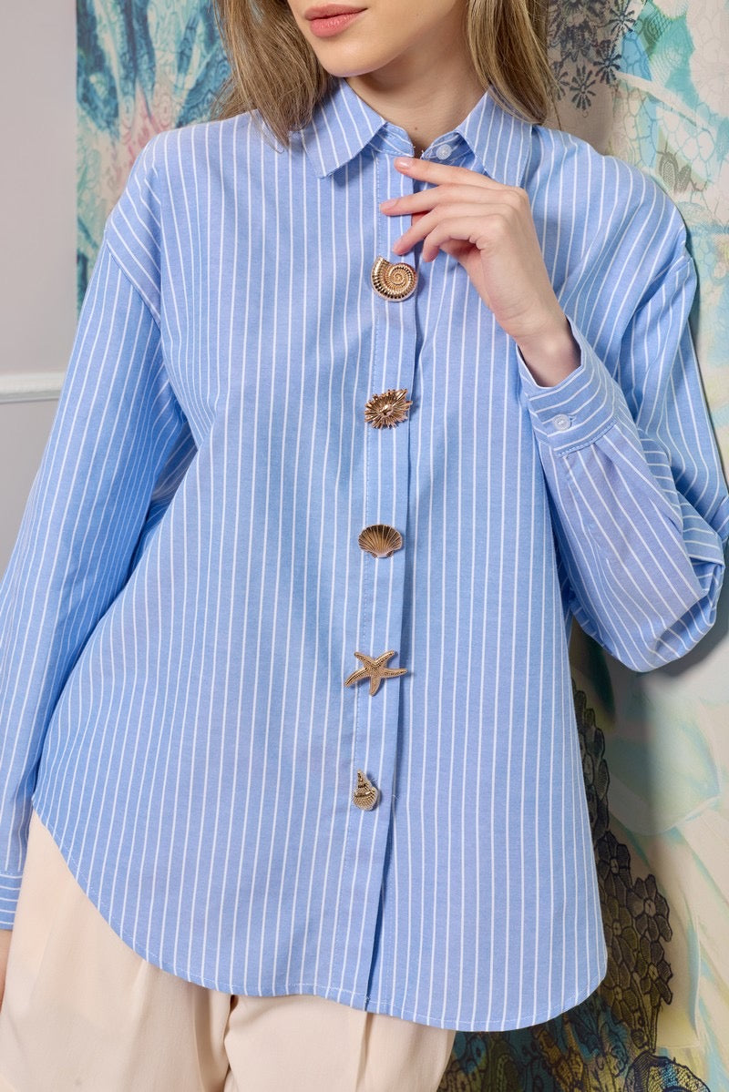 Clare Striped Button Up Shirt - Blue