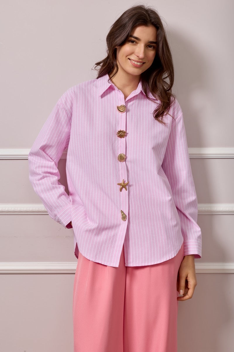 Clare Striped Button Up Shirt - Pink