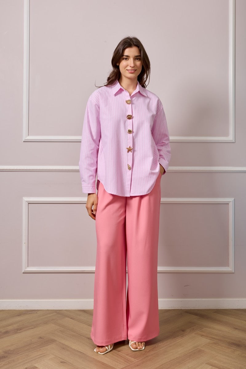 Clare Striped Button Up Shirt - Pink