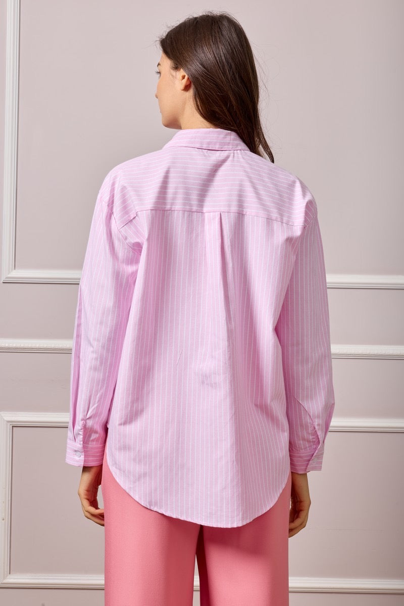 Clare Striped Button Up Shirt - Pink