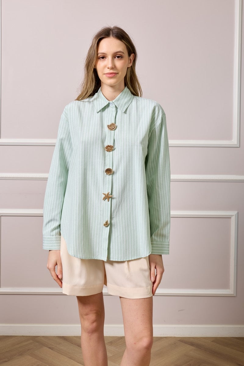 Clare Striped Button Up Shirt - Green