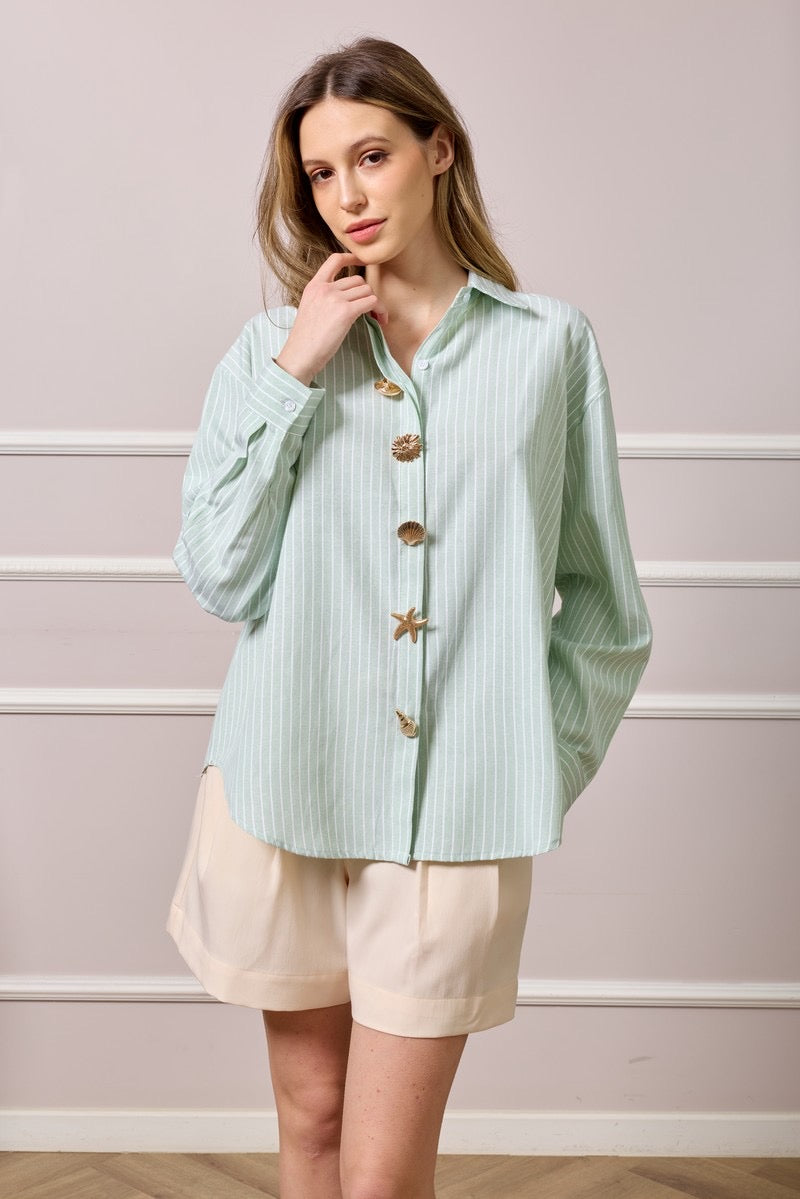 Clare Striped Button Up Shirt - Green