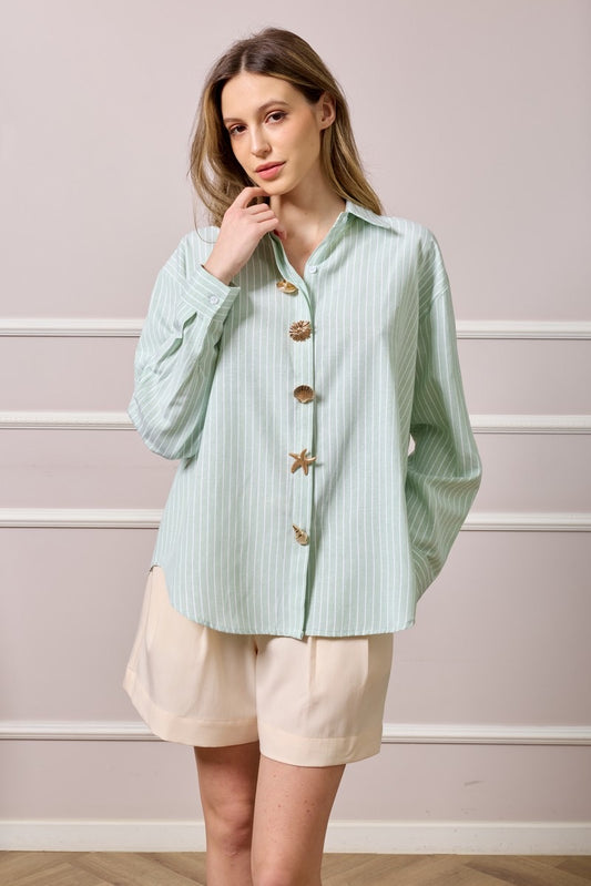 Clare Striped Button Up Shirt - Green
