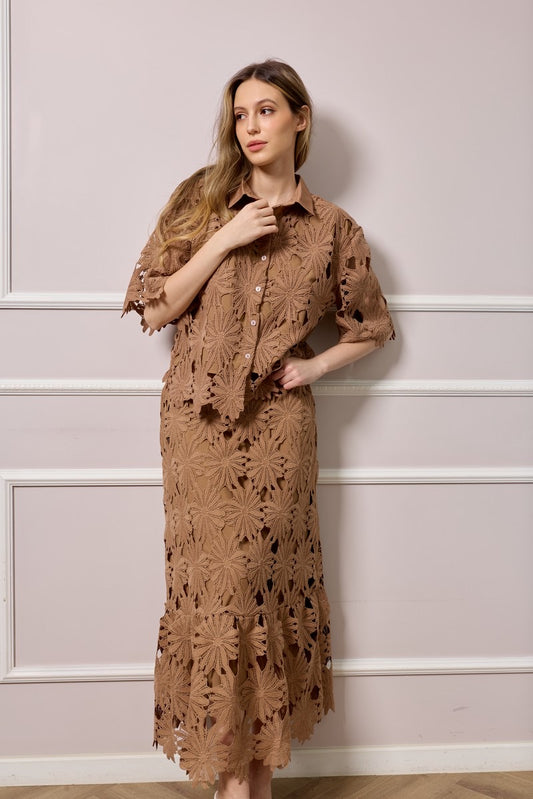 Noreen Lace Top - Taupe