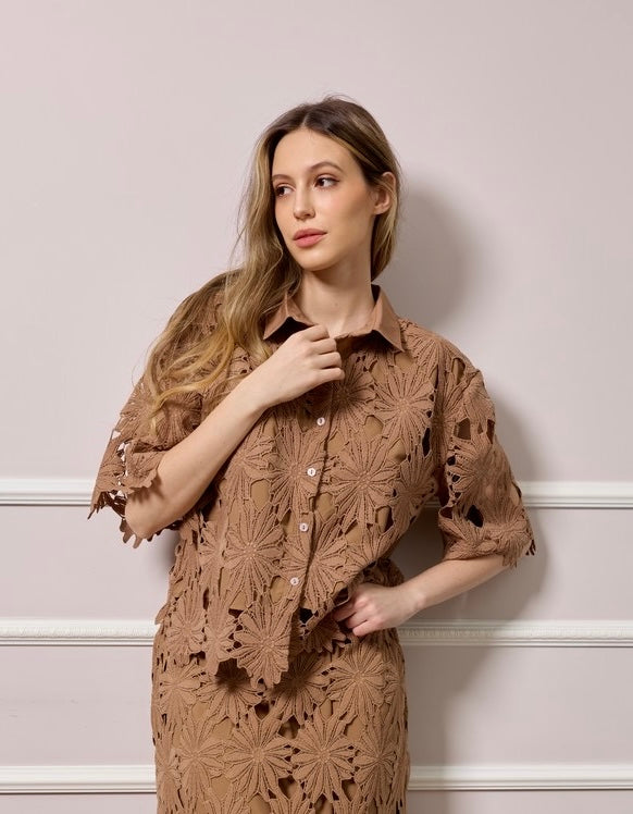 Noreen Lace Top - Taupe