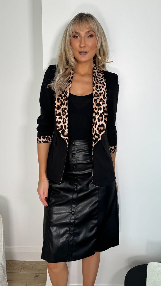 Julie Blazer with Leopard Prints - Black