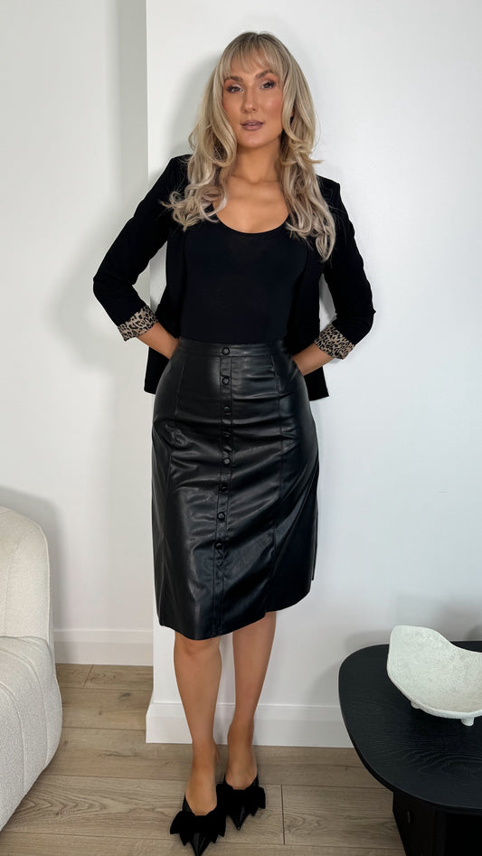 Beatrice Buttoned Leather Skirt - Black