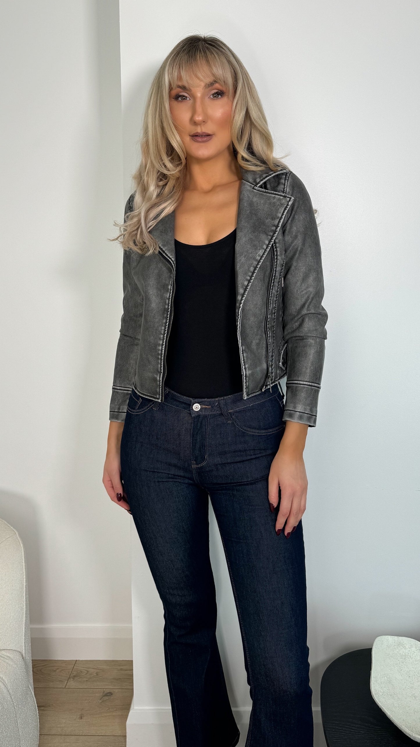 Jess Faux Leather Jacket - Grey