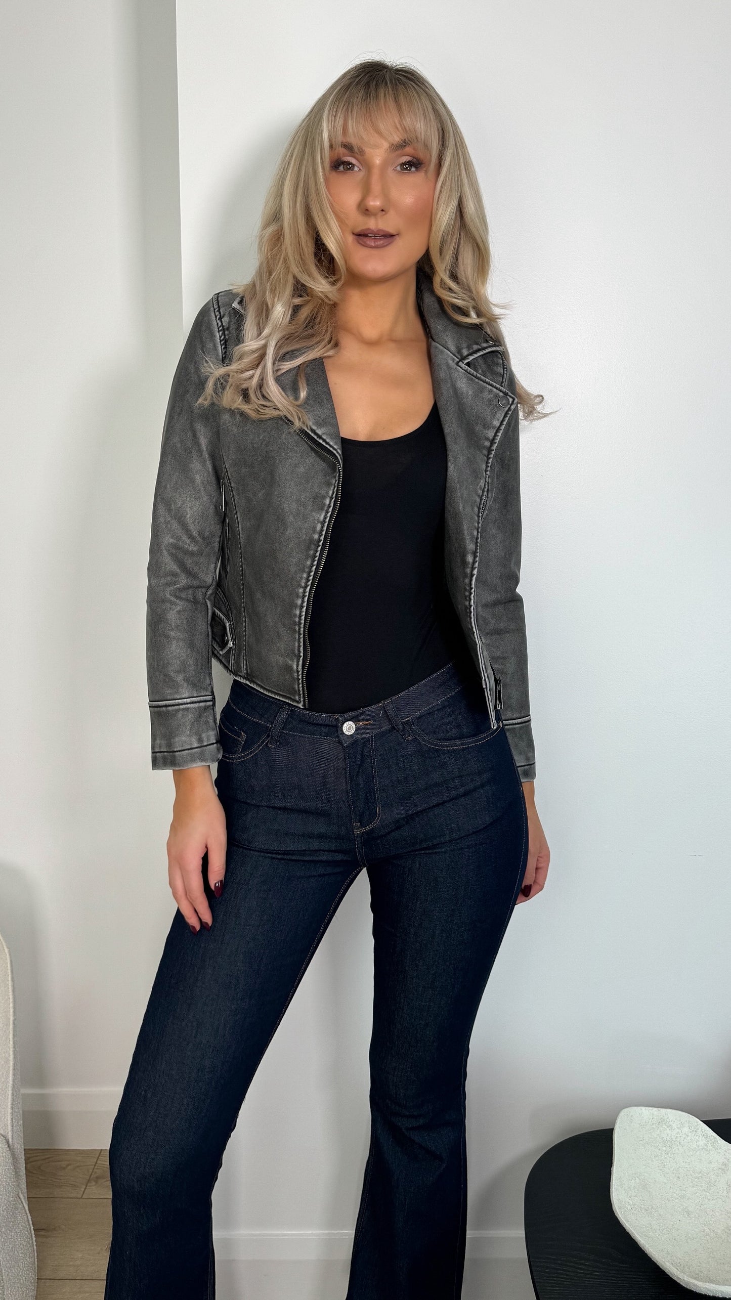 Jess Faux Leather Jacket - Grey