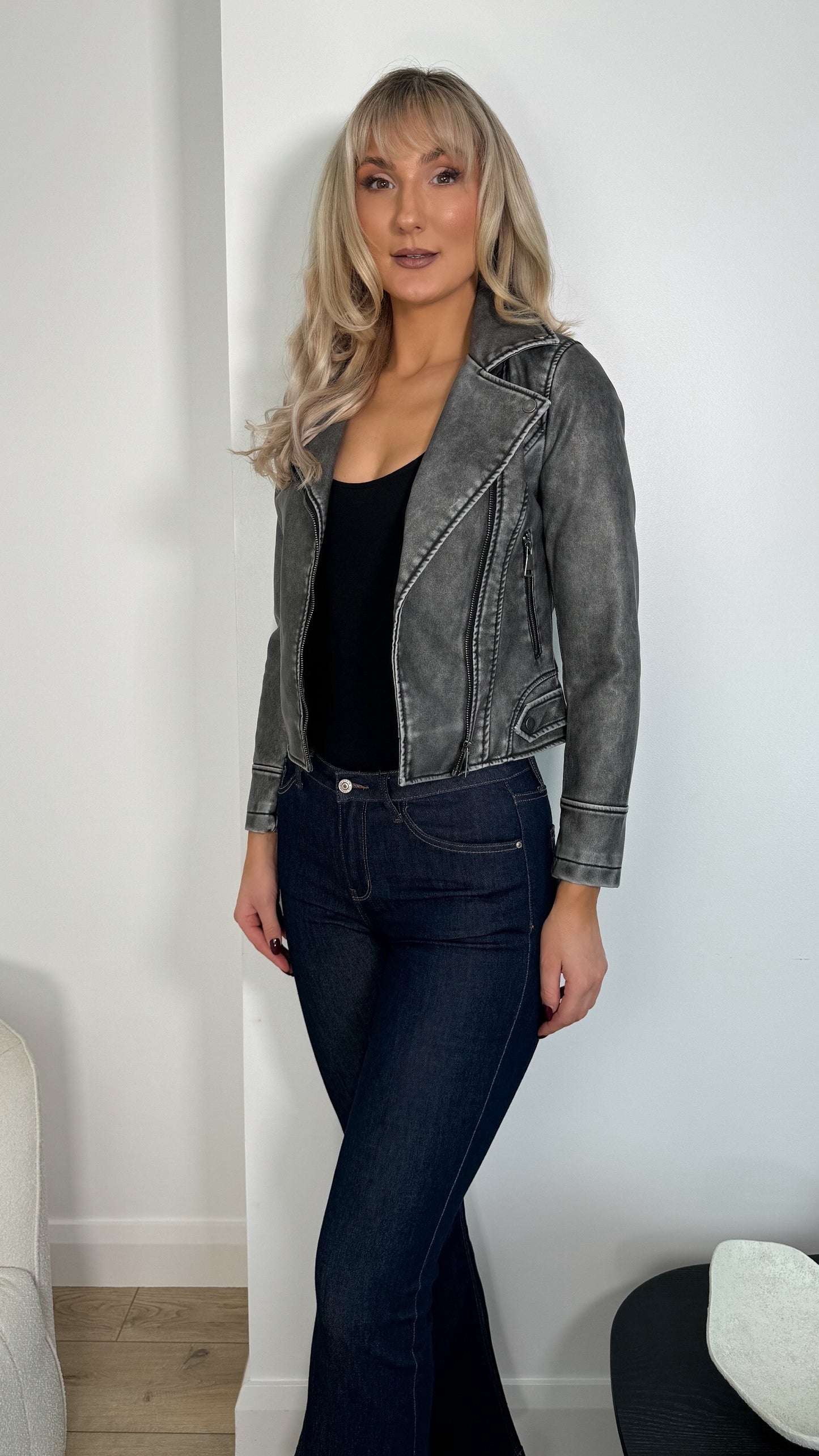 Jess Faux Leather Jacket - Grey