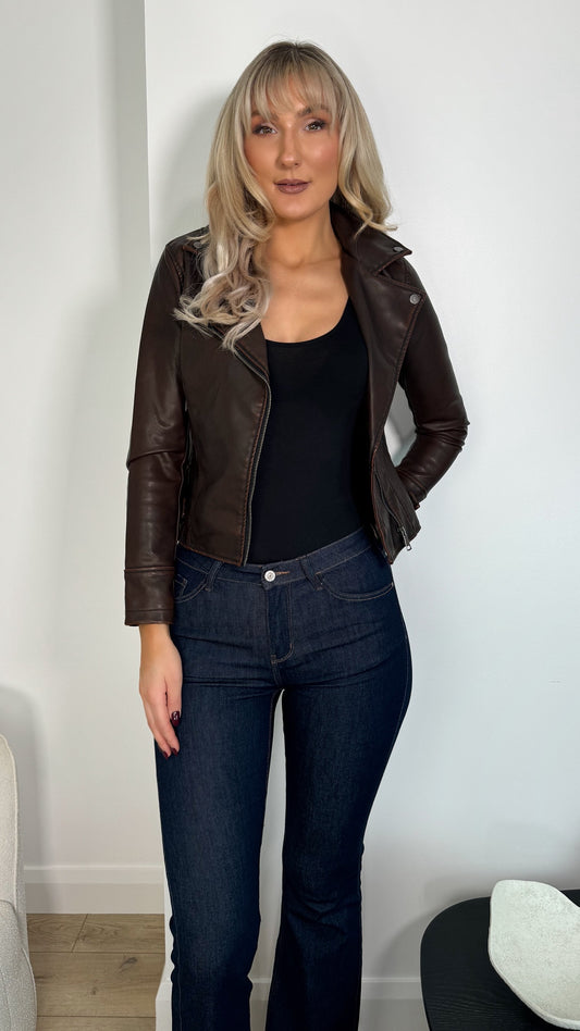 Jess Faux Leather Jacket - Chocolate