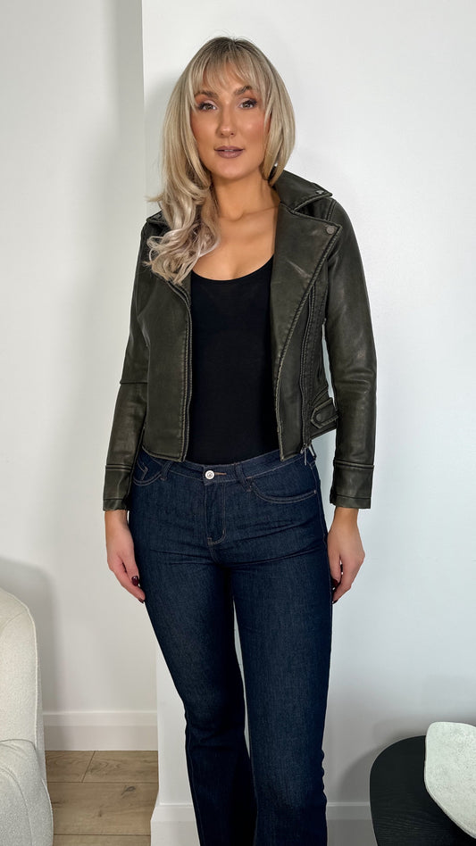 Jess Faux Leather Jacket - Khaki