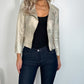 Metallic Faux Leather Jacket with Pockets - Gold