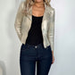 Metallic Faux Leather Jacket with Pockets - Gold