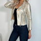 Metallic Faux Leather Jacket with Pockets - Gold